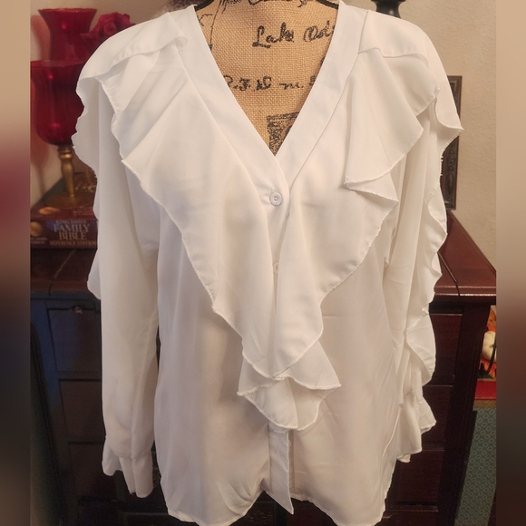 Ruffles Button Design Long Sleeve Top - Picture 4 of 5